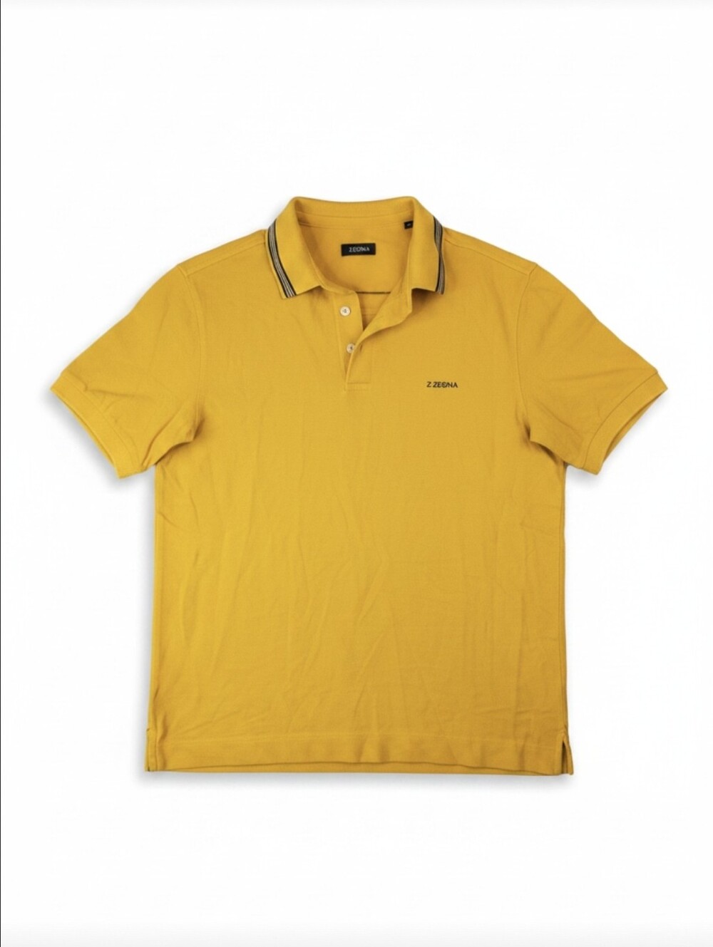 Z Zegna Men's Short Sleeve Polo Shirt Medium Yellow Striped Collar
